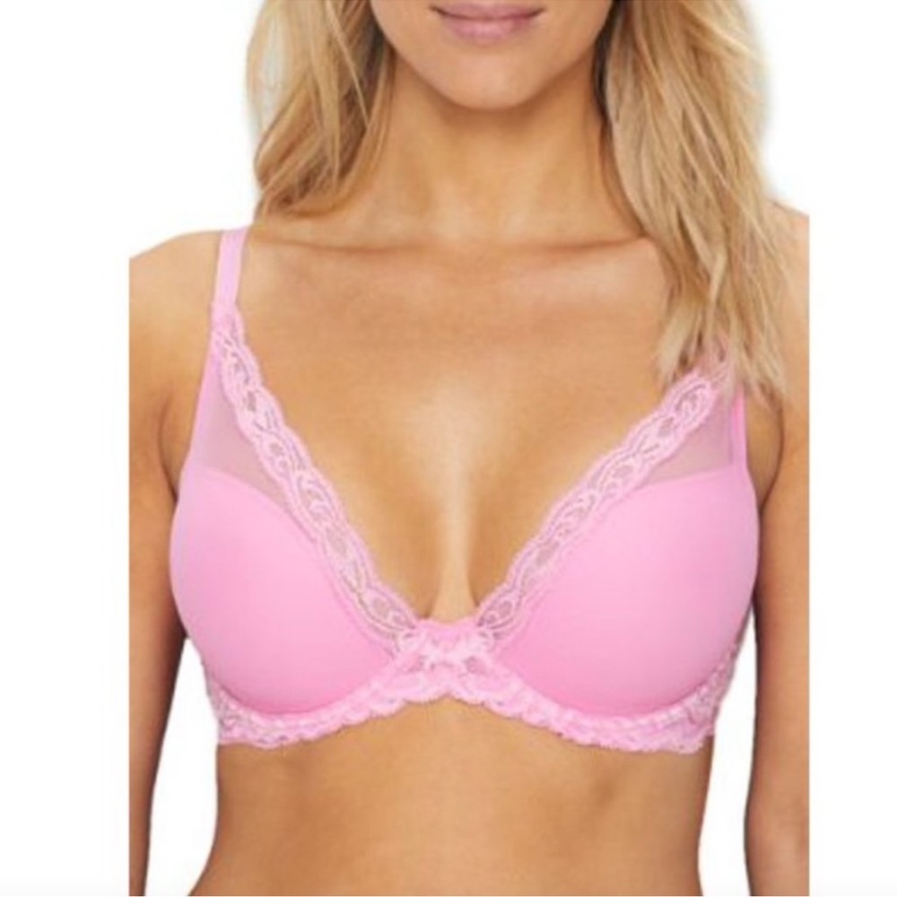 Natori Pink FEATHERS Plunge Bra with Lace Detail